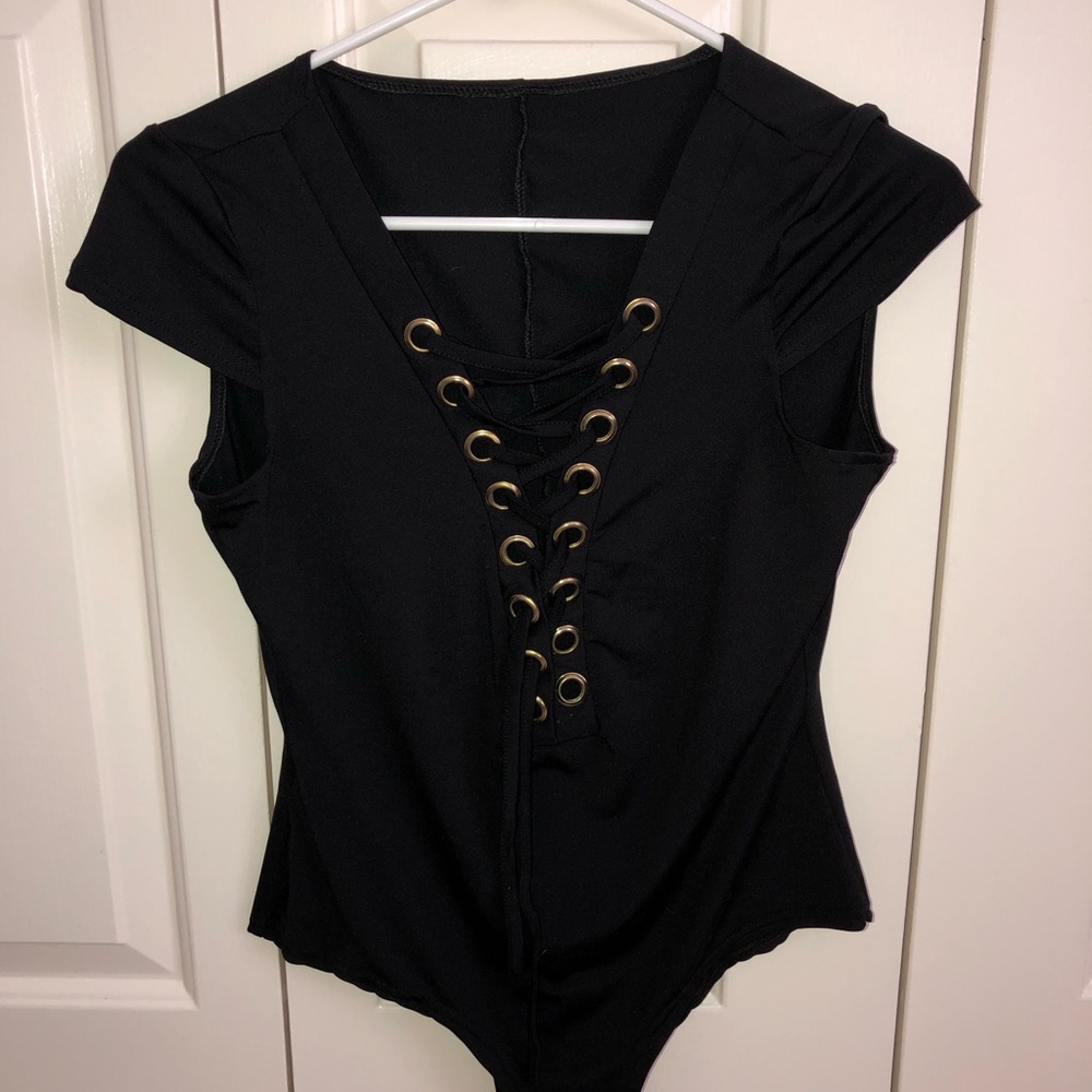 black tie-up bodysuit